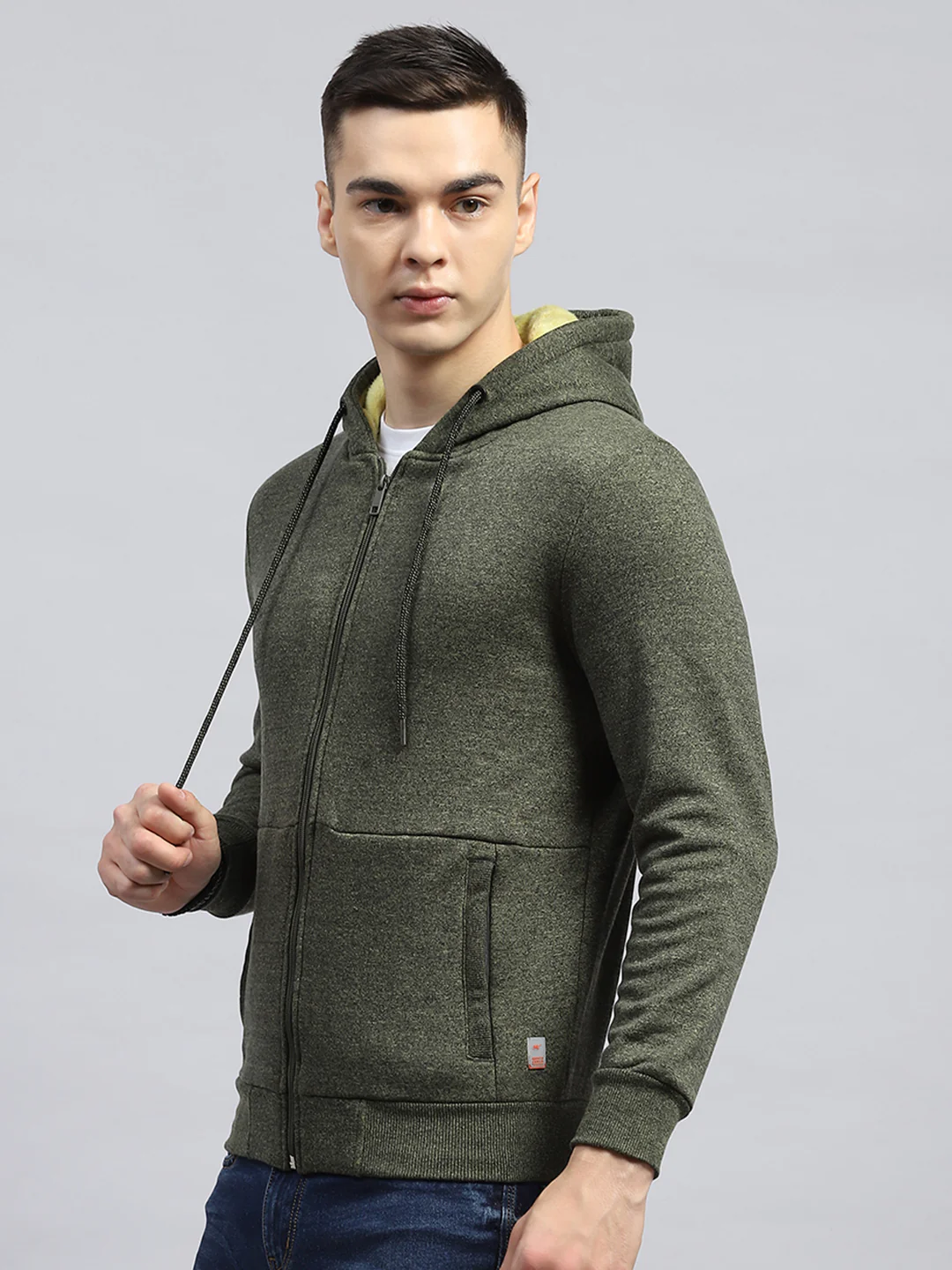 Men Green Solid Hooded Full Sleeve Sweatshirt - Image 3