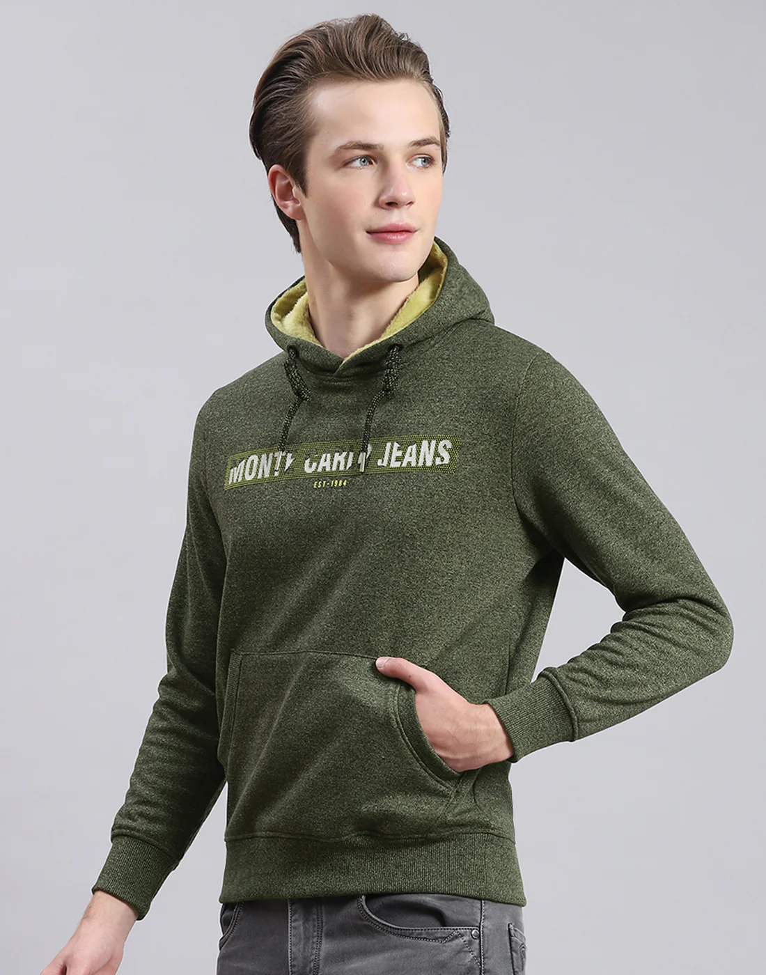 Men Green Solid Hooded Full Sleeve Sweatshirt - Image 3