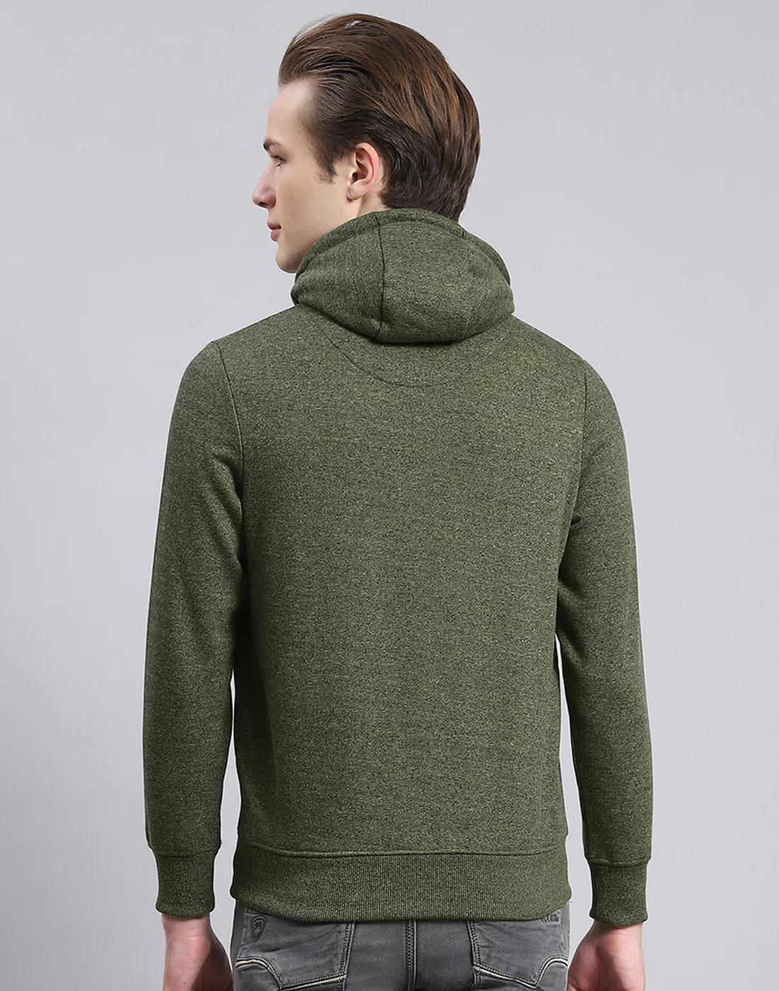 Men Green Solid Hooded Full Sleeve Sweatshirt - Image 5