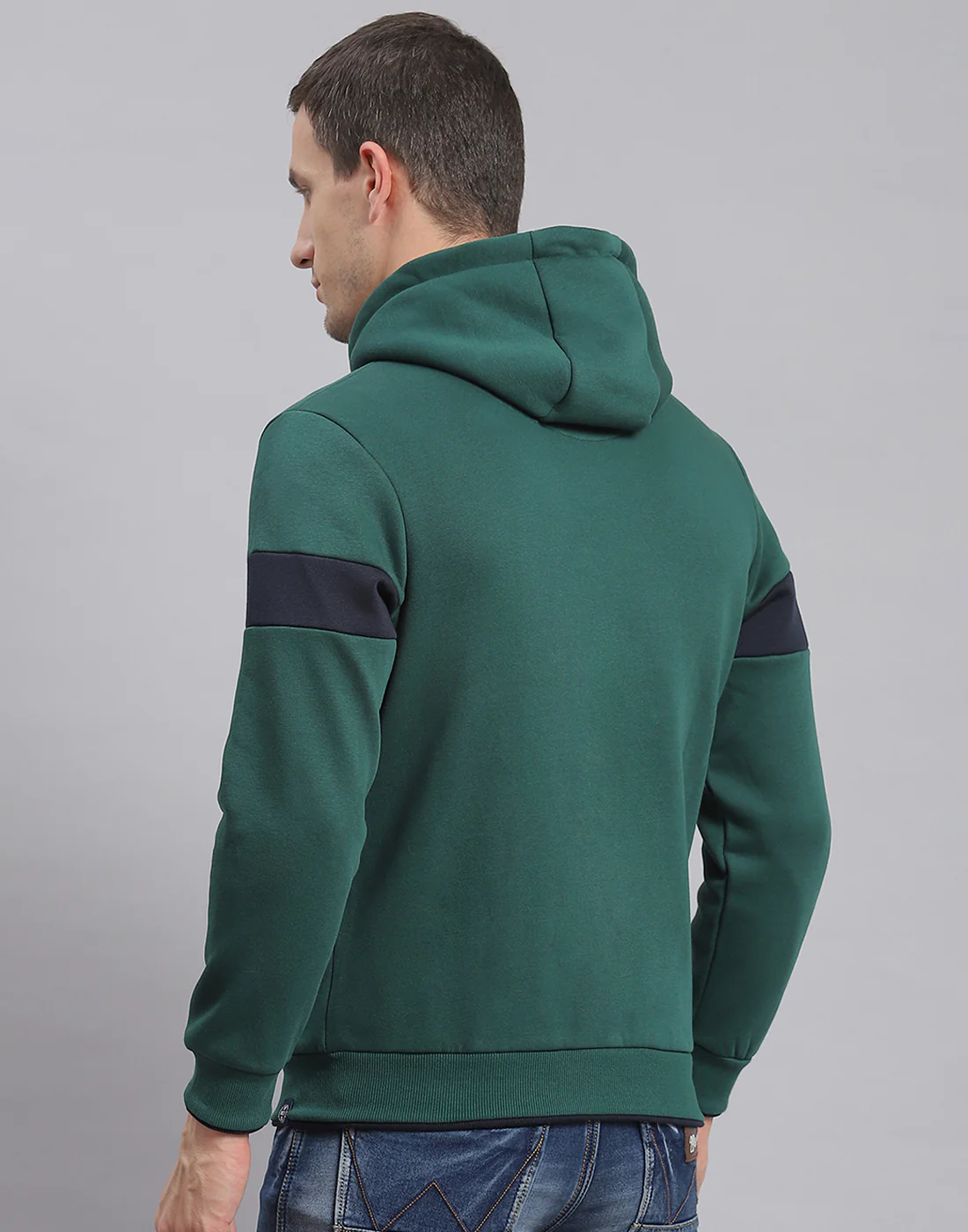 Men Green Solid Hooded Full Sleeve Sweatshirt - Image 6