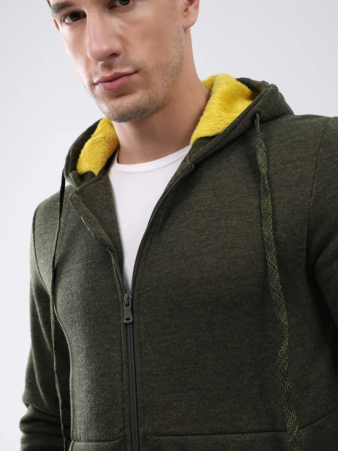 Men Green Solid Hooded Full Sleeve Sweatshirt - Image 8