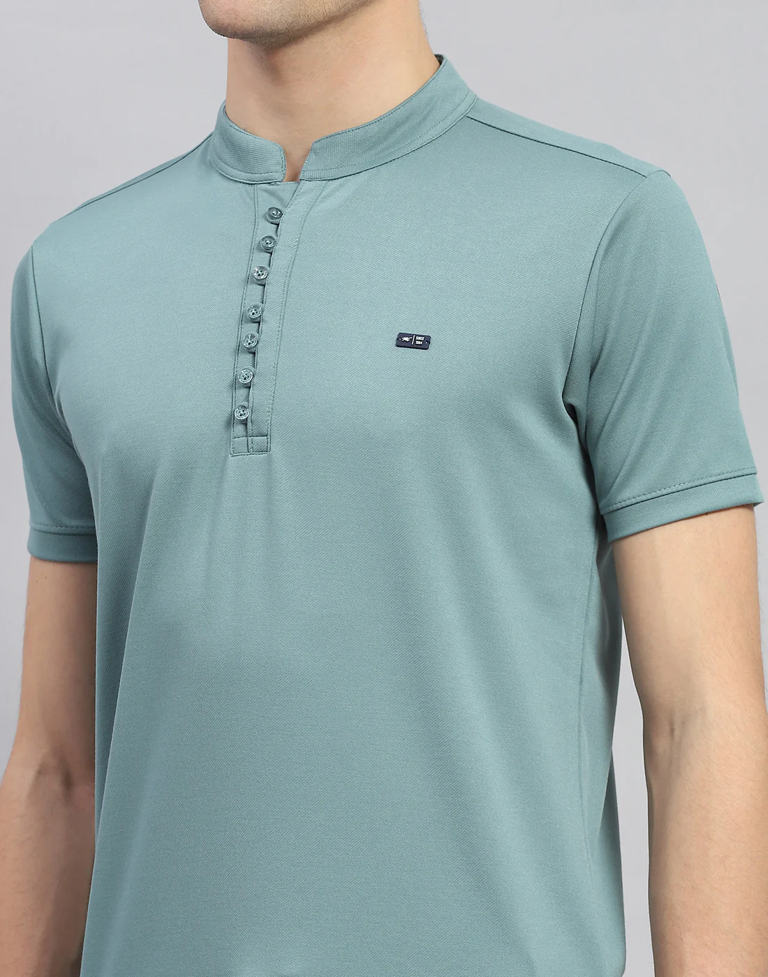 Men Green Solid  Mandarin Neck Half Sleeve T-Shirt - Image 7