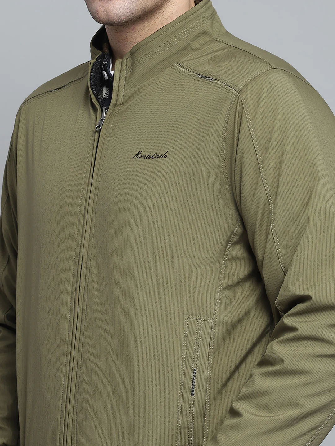 Men Green Solid Mock Neck Full Sleeve Jacket - Image 11