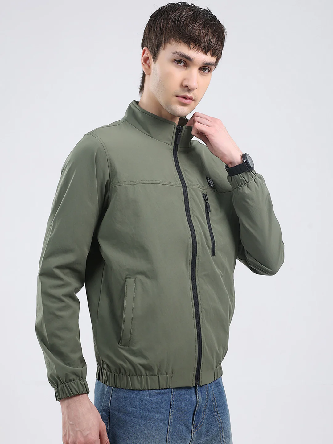 Rock.it Men Green Solid Mock Neck Full Sleeve Jacket - Image 4