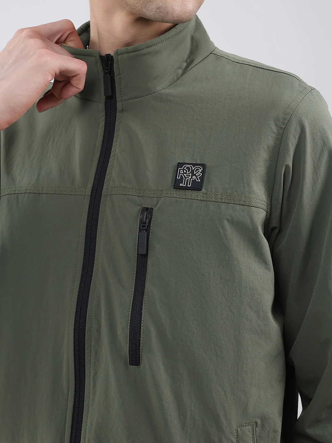 Rock.it Men Green Solid Mock Neck Full Sleeve Jacket - Image 7