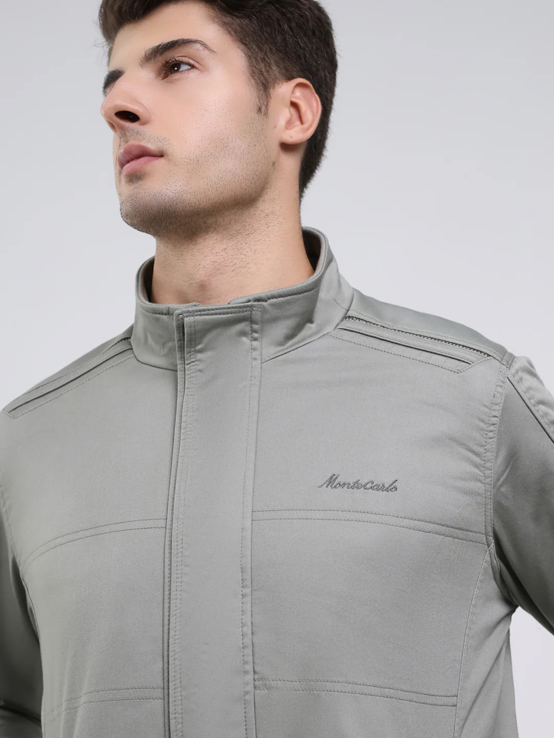 Men Green Solid Mock Neck Full Sleeve Jacket - Image 6