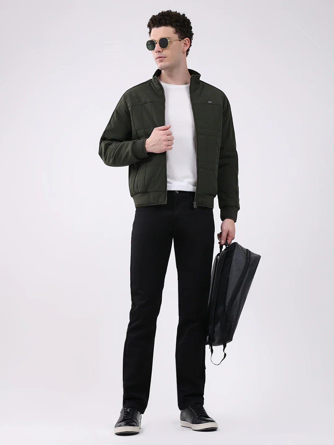 Men Green Solid Mock Neck Full Sleeve Jacket - Image 2