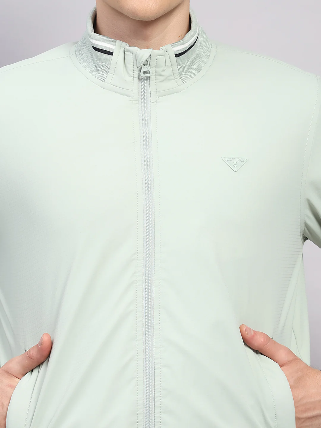 Men Green Solid Mock Neck Full Sleeve Jacket - Image 6
