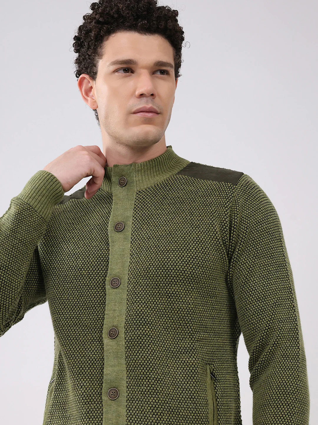 Men Green Solid Mock Neck Full Sleeve Pullover - Image 7