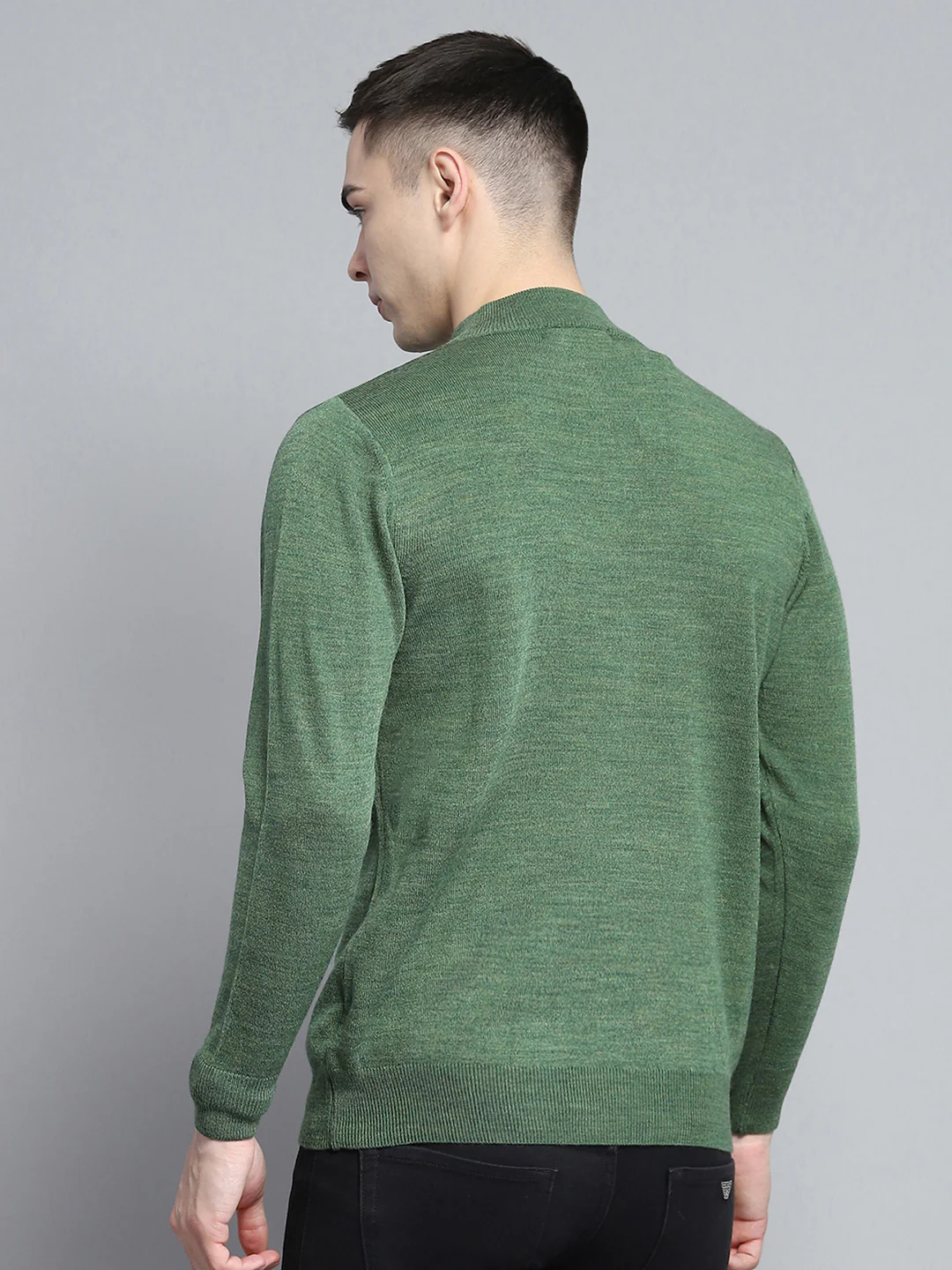 Men Green Solid Mock Neck Full Sleeve Pullover - Image 5