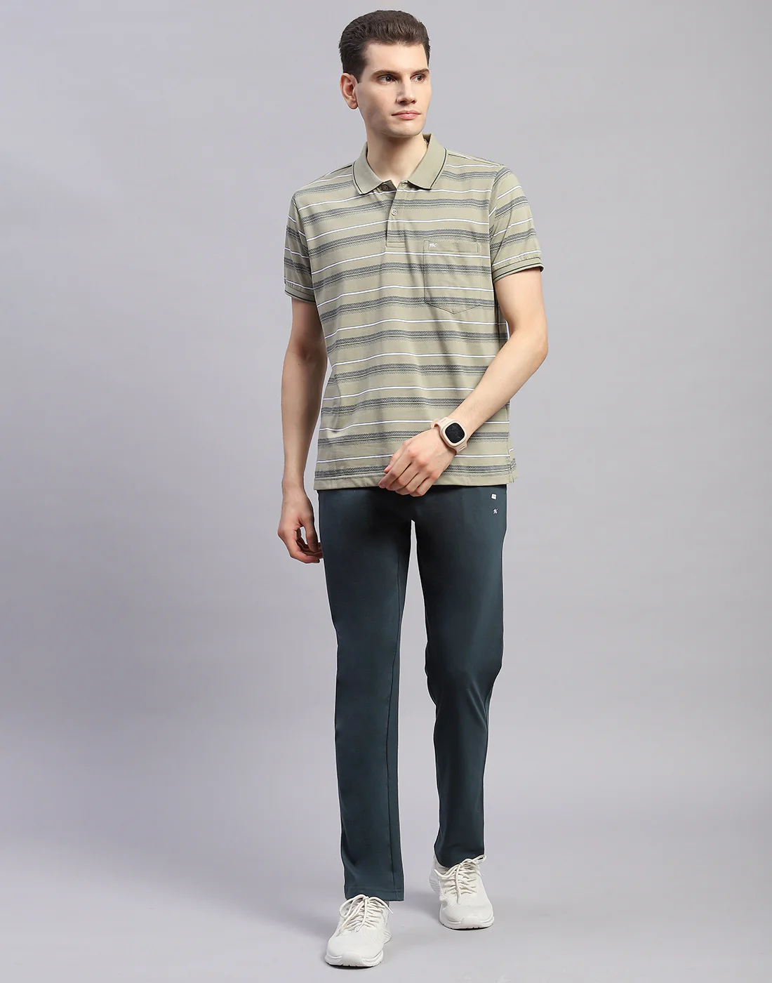 Men Green Solid Polo Collar Half Sleeve Lower Set - Image 2
