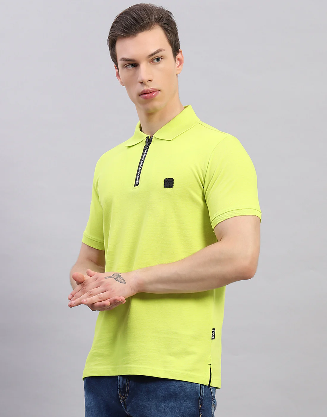 Rock.it Men Green Solid Polo Collar Half Sleeve T-Shirt - Image 3