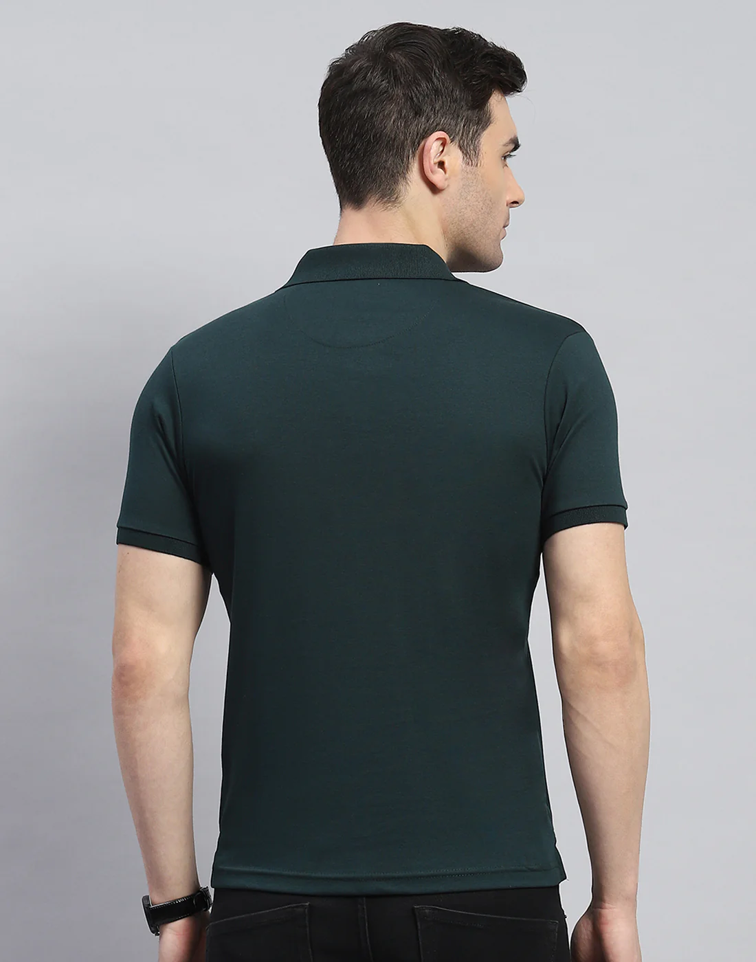 Men Green Solid Polo Collar Half Sleeve T-Shirt - Image 6