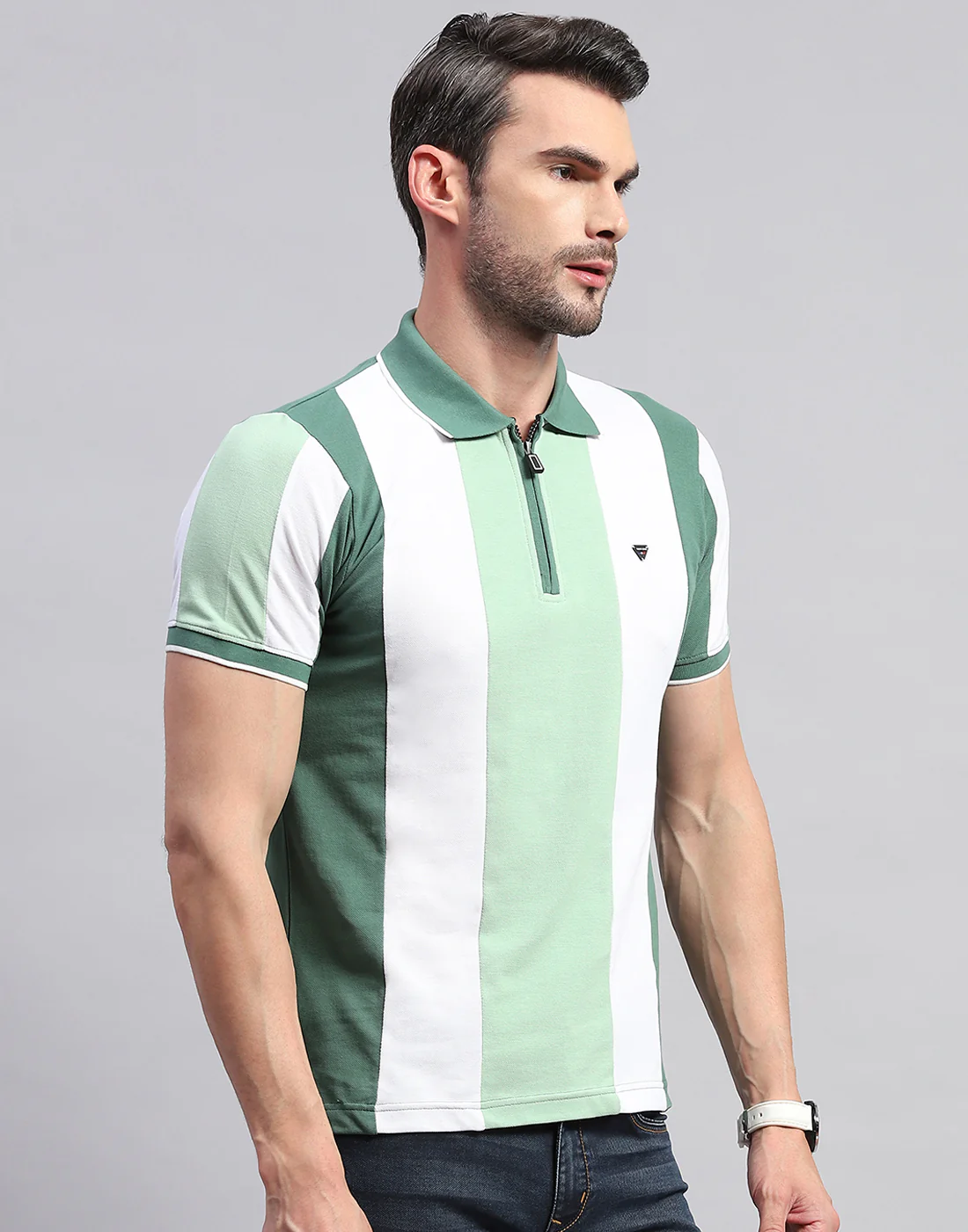 Men Green Solid Polo Collar Half Sleeve T-Shirt - Image 4