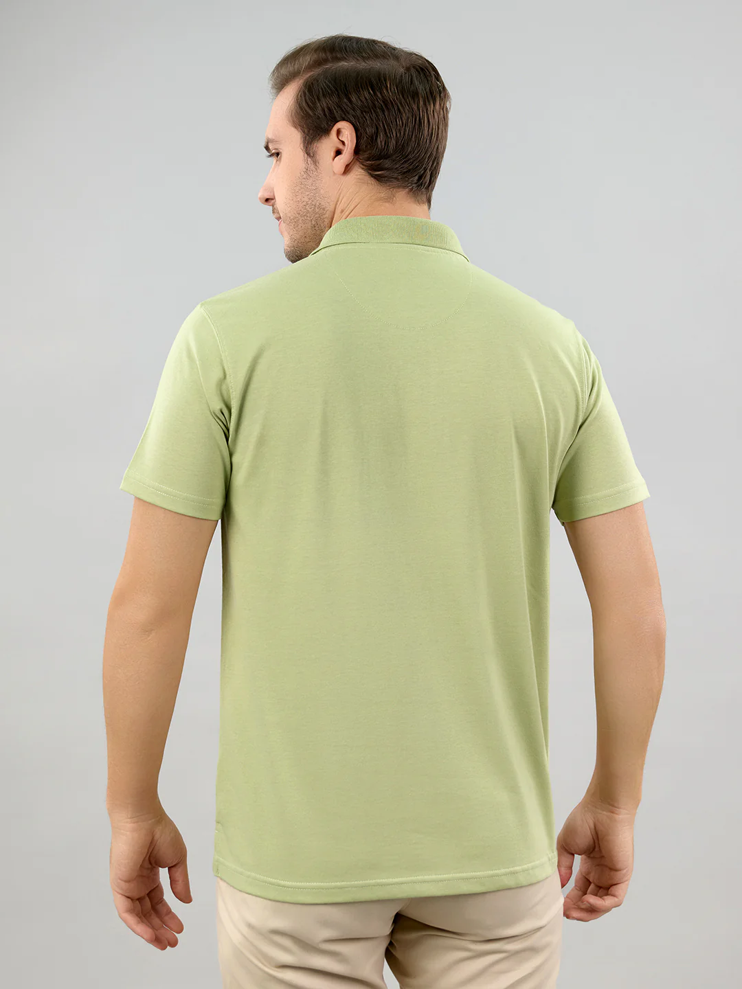 Men Green Solid Polo Collar Half Sleeve T-Shirt - Image 4
