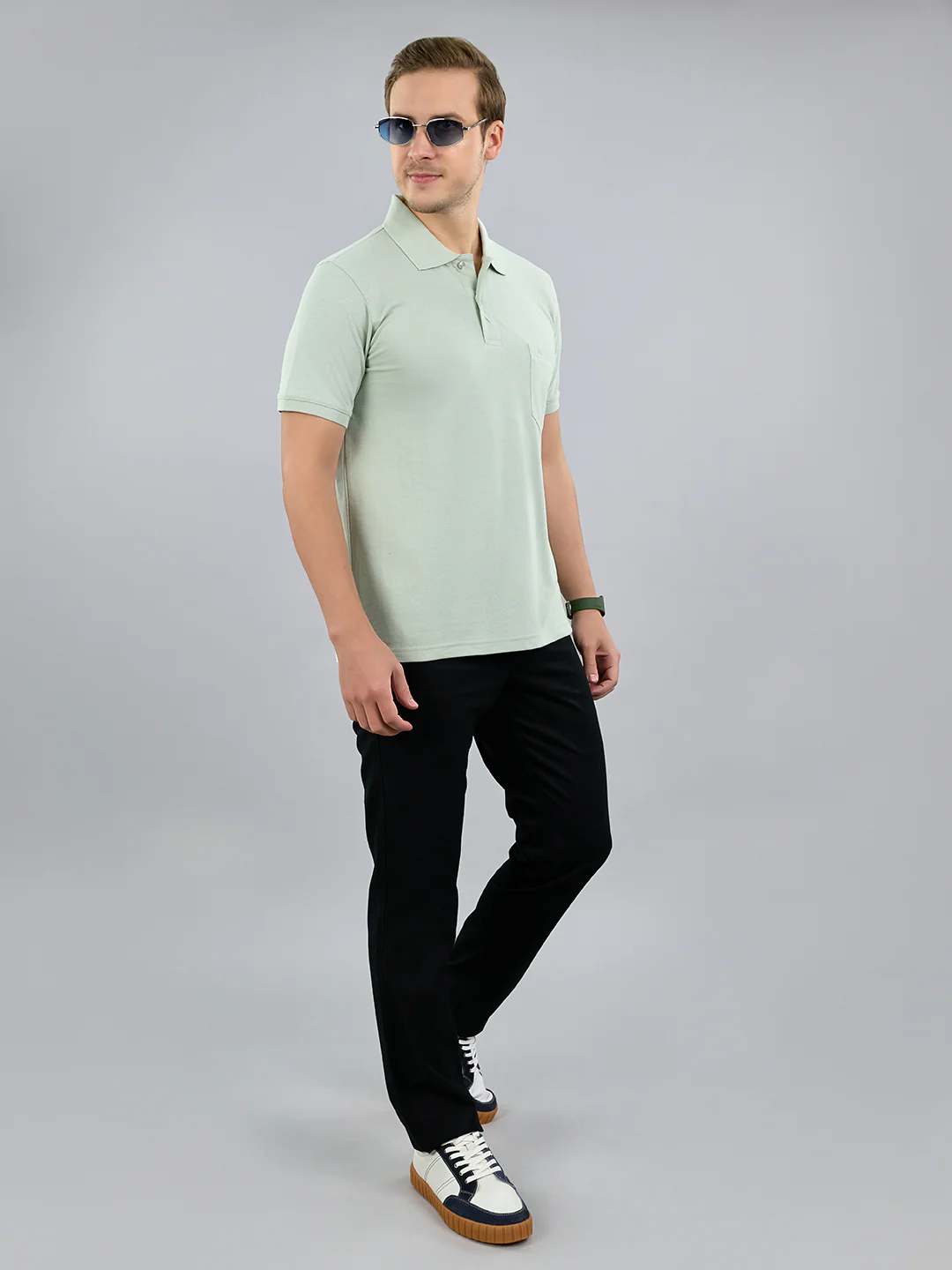 Men Green Solid Polo Collar Half Sleeve T-Shirt - Image 6
