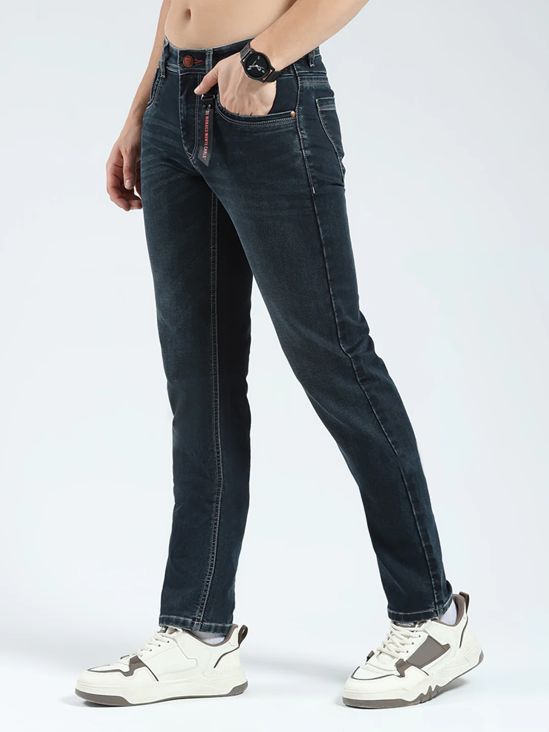Men Green Solid Narrow Fit Denim - Image 3
