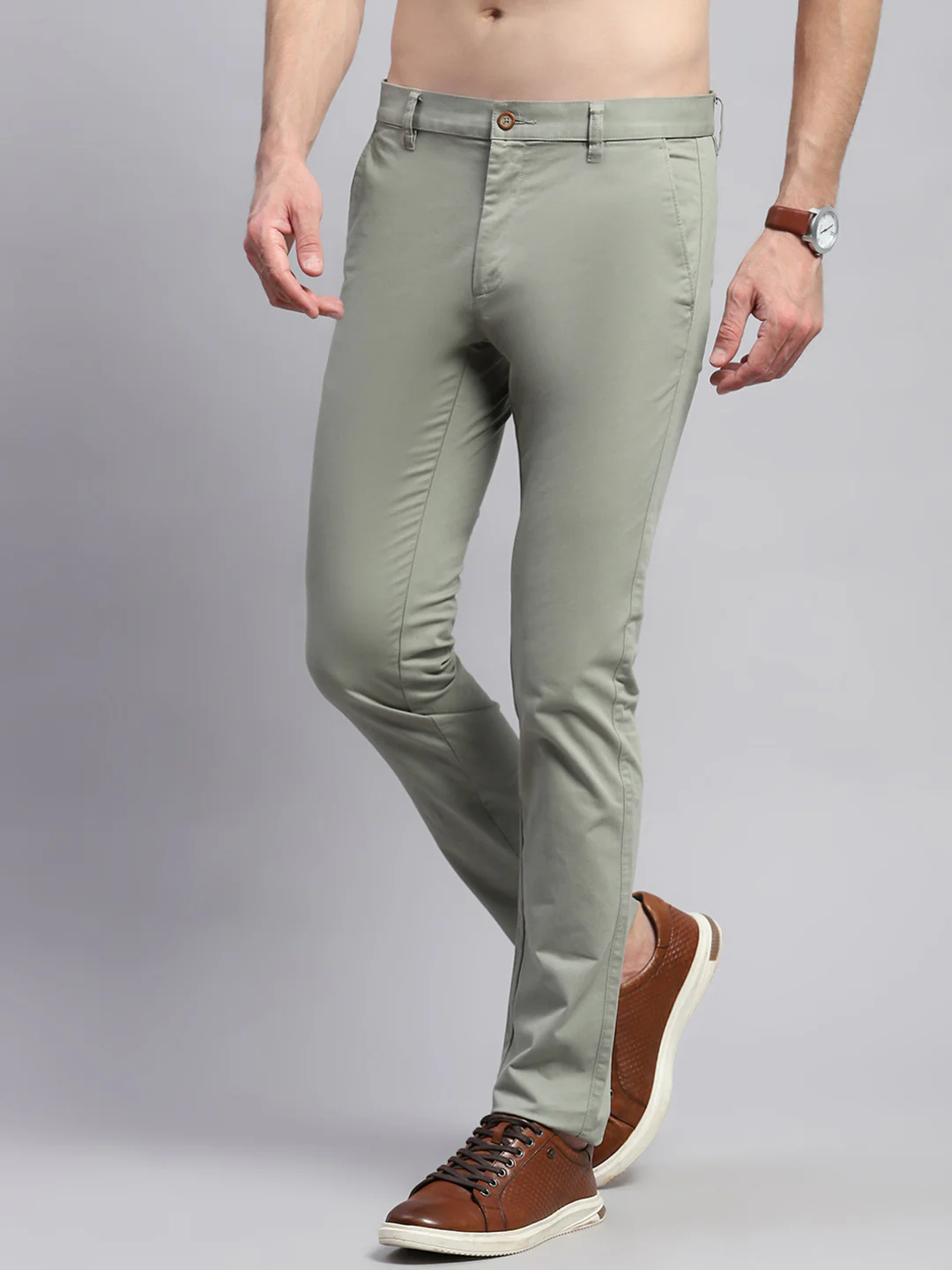Men Green Solid Regular Fit Trouser - Image 3