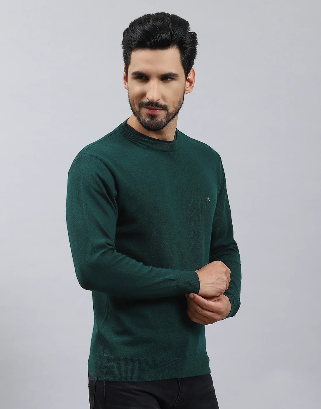 Men Green Solid Round Neck Full Sleeve Pullover - Image 4