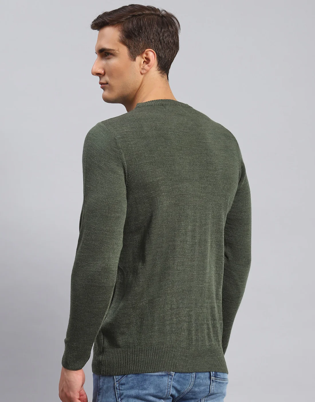Men Green Solid Round Neck Full Sleeve Pullover - Image 5