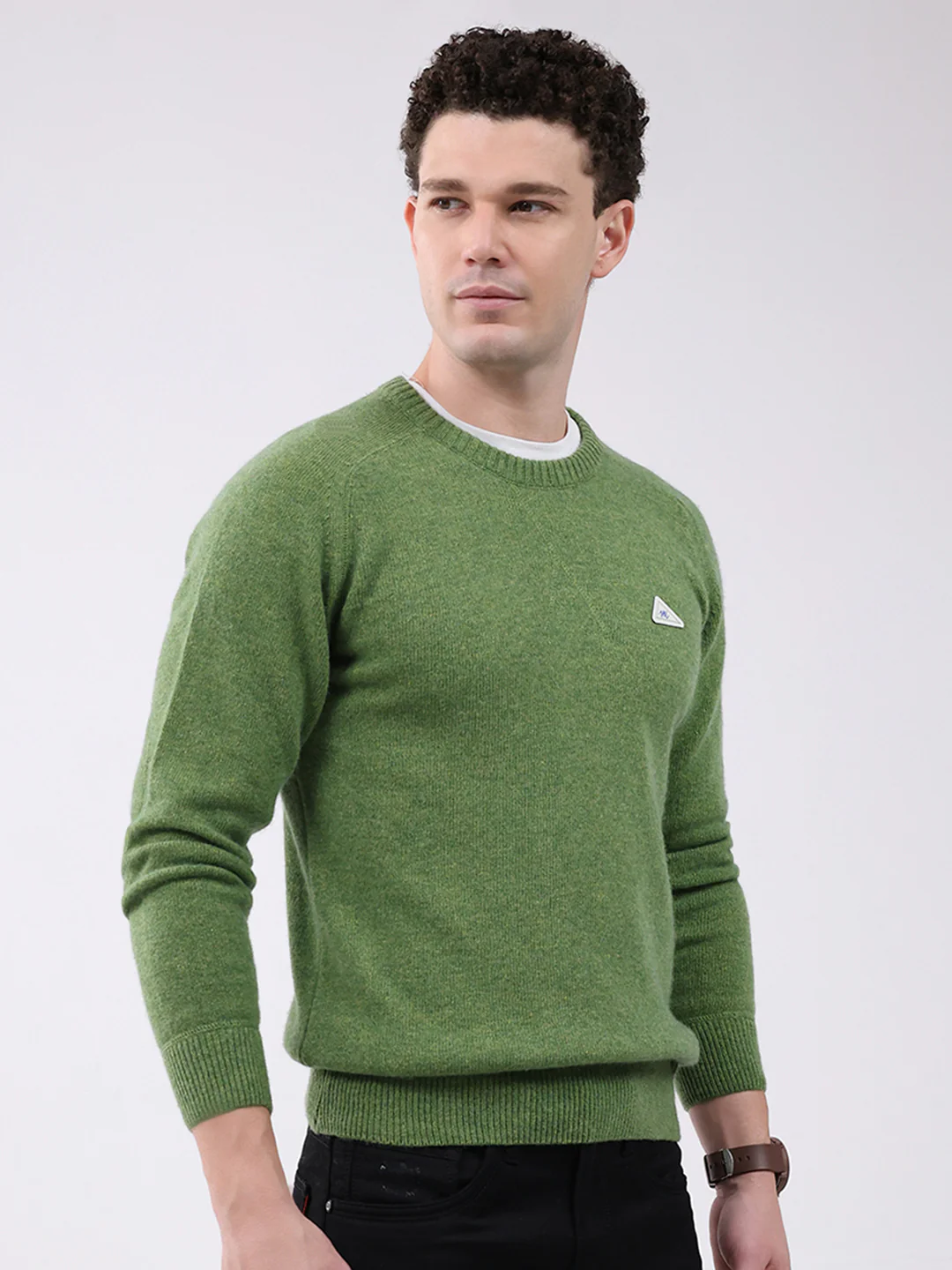 Men Green Solid Round Neck Full Sleeve Pullover - Image 4