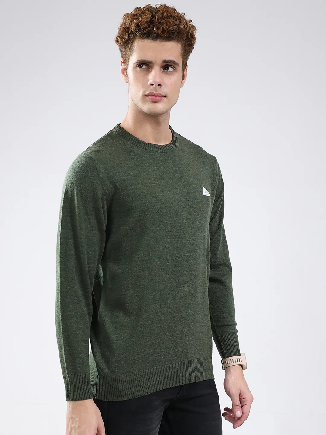 Men Green Solid Round Neck Full Sleeve Pullover - Image 4