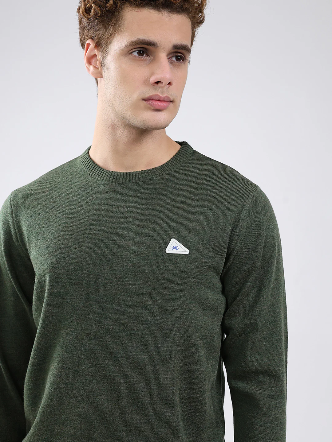Men Green Solid Round Neck Full Sleeve Pullover - Image 6