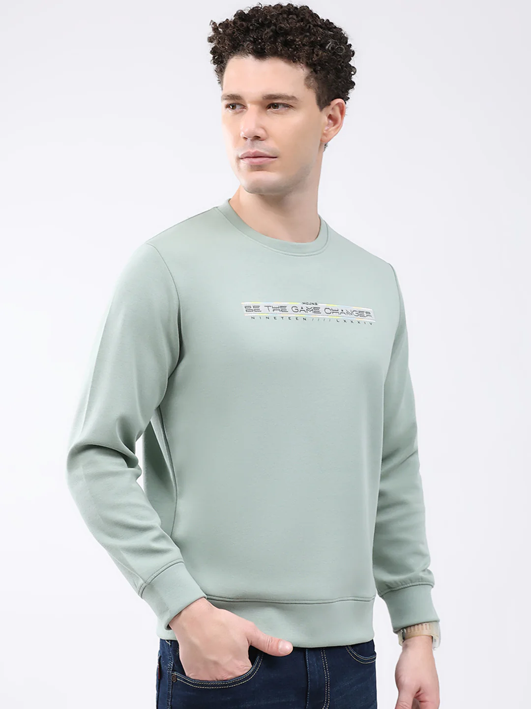 Men Green Solid Round Neck Full Sleeve Sweatshirt - Image 4