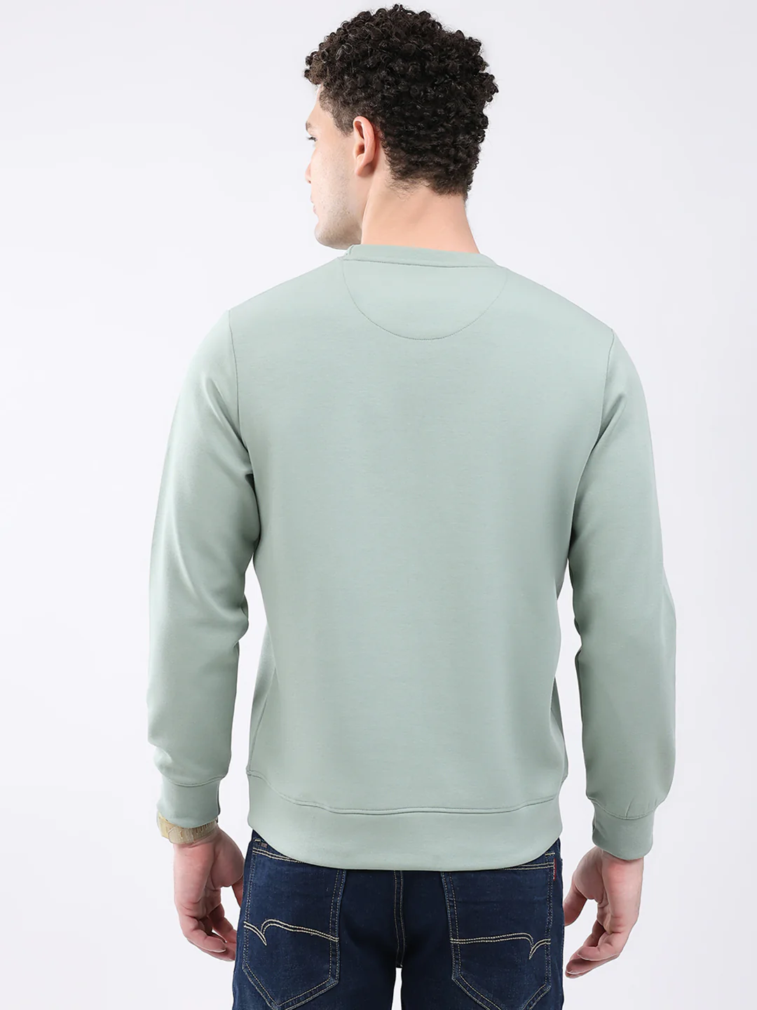Men Green Solid Round Neck Full Sleeve Sweatshirt - Image 5
