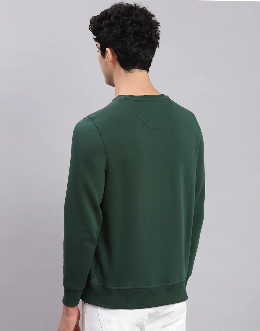Men Green Solid Round Neck Full Sleeve Sweatshirts - Image 6