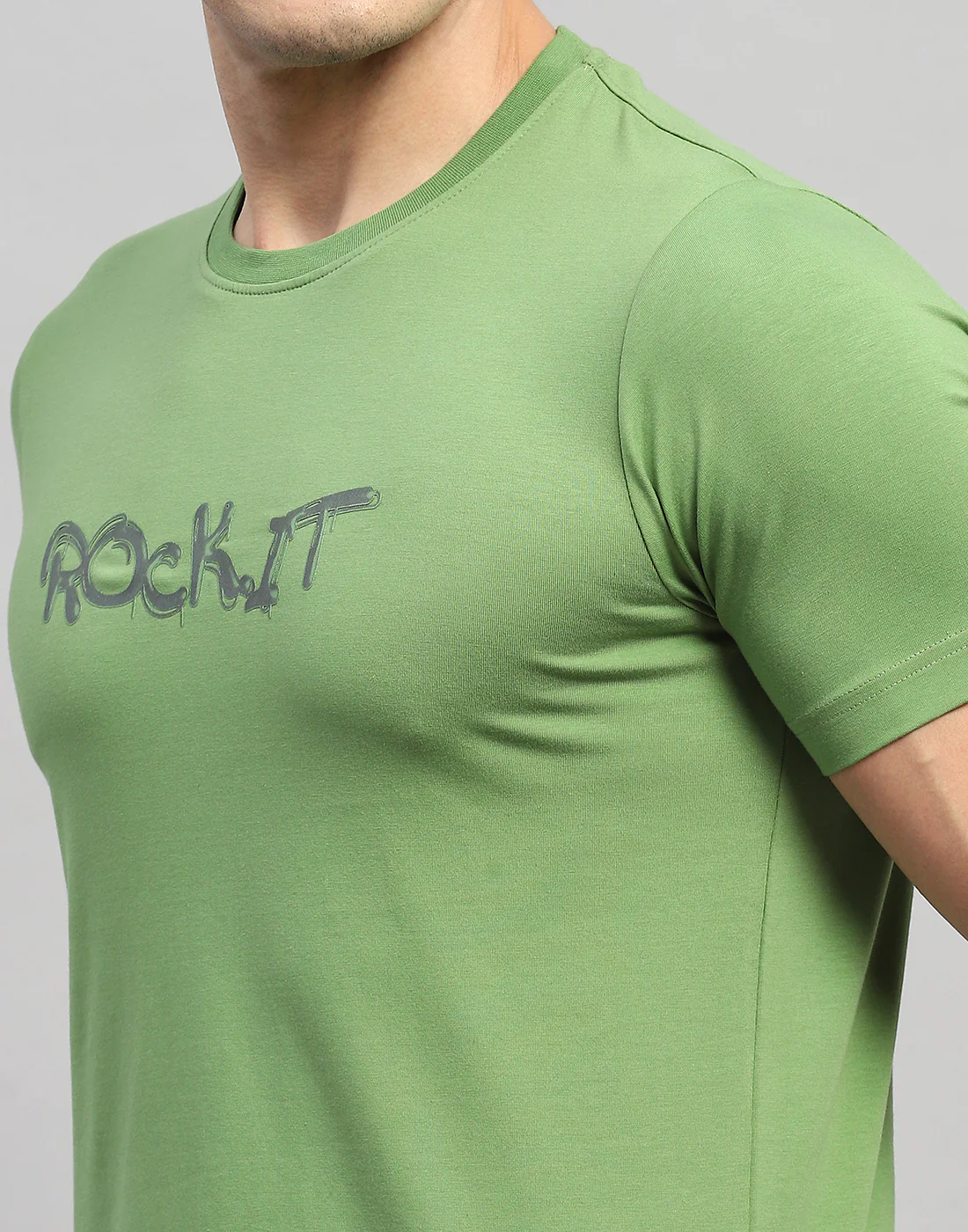 Rock.it Men Green Solid Round Neck Half Sleeve T-Shirt - Image 6