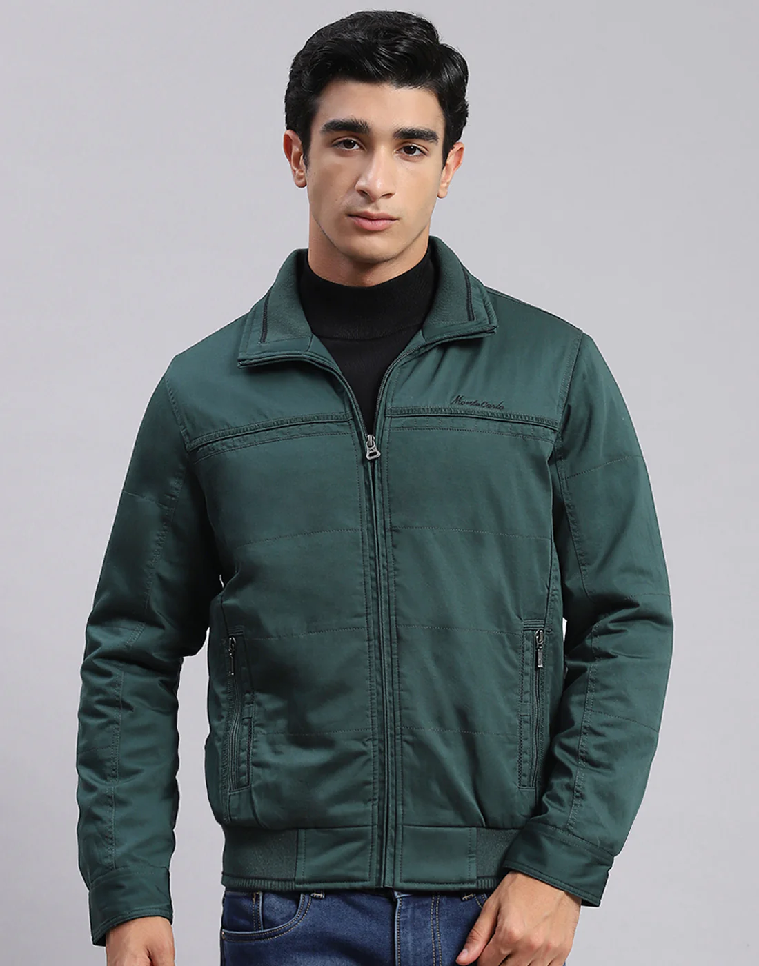 Men Green Solid Spread Collar Full Sleeve Jackets - Image 2