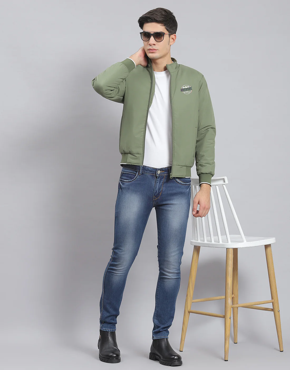 Men Green Solid Stand Collar Full Sleeve Jacket - Image 2