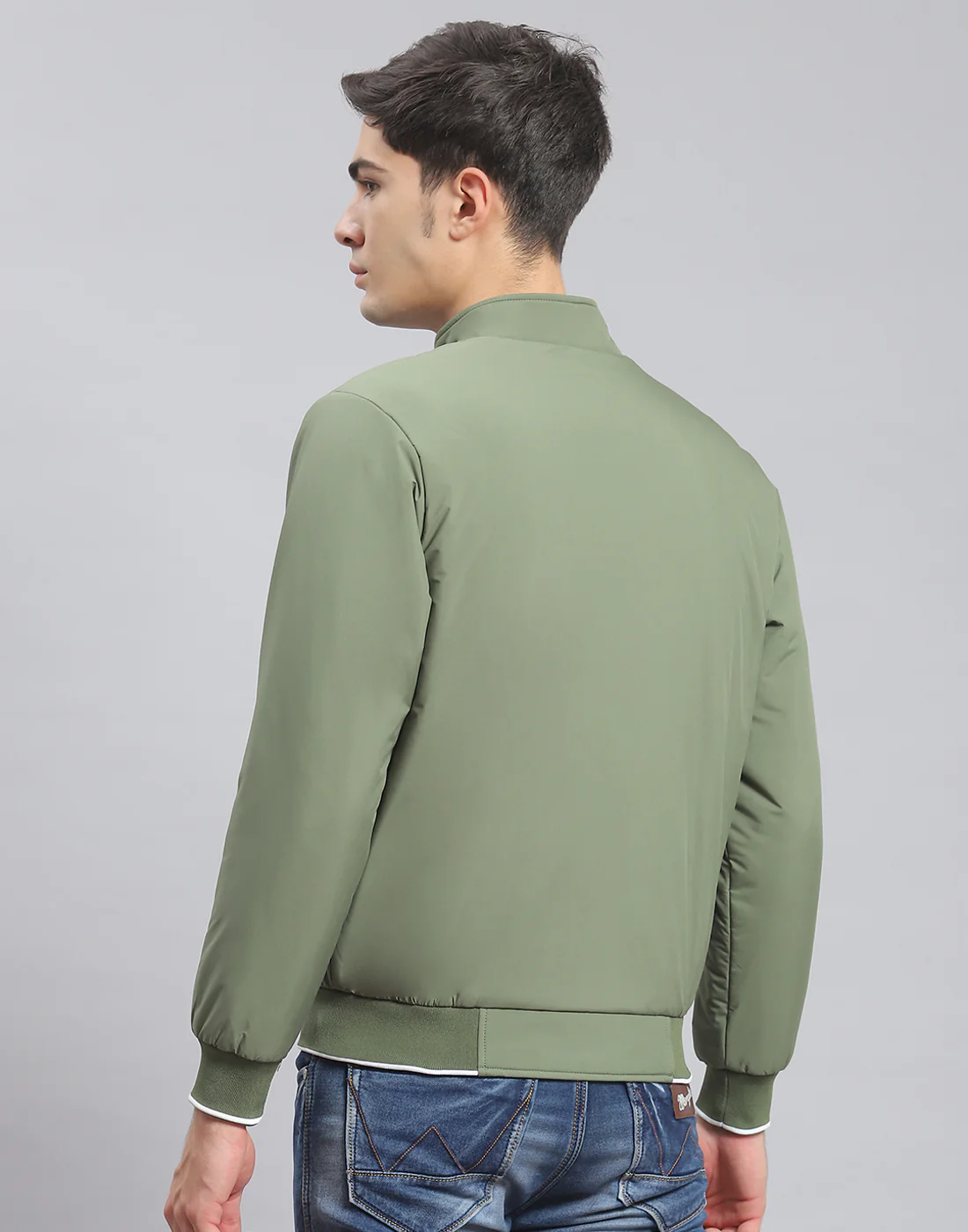 Men Green Solid Stand Collar Full Sleeve Jacket - Image 5