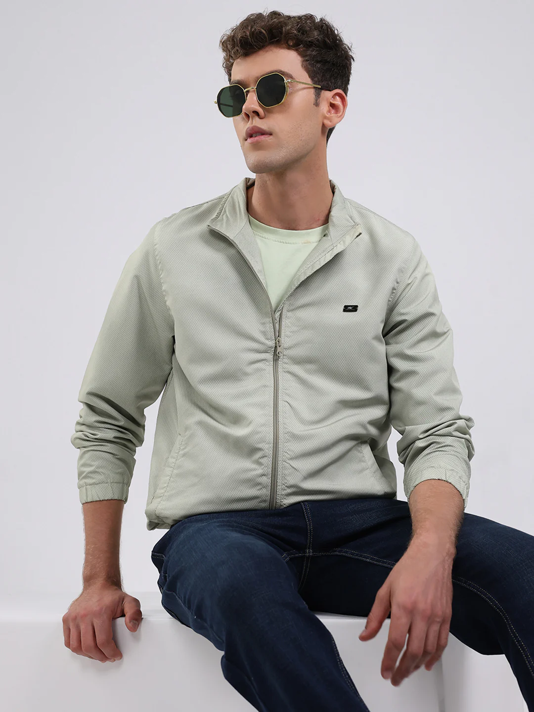 Men Green Solid Stand Collar Full Sleeve Jacket - Image 6