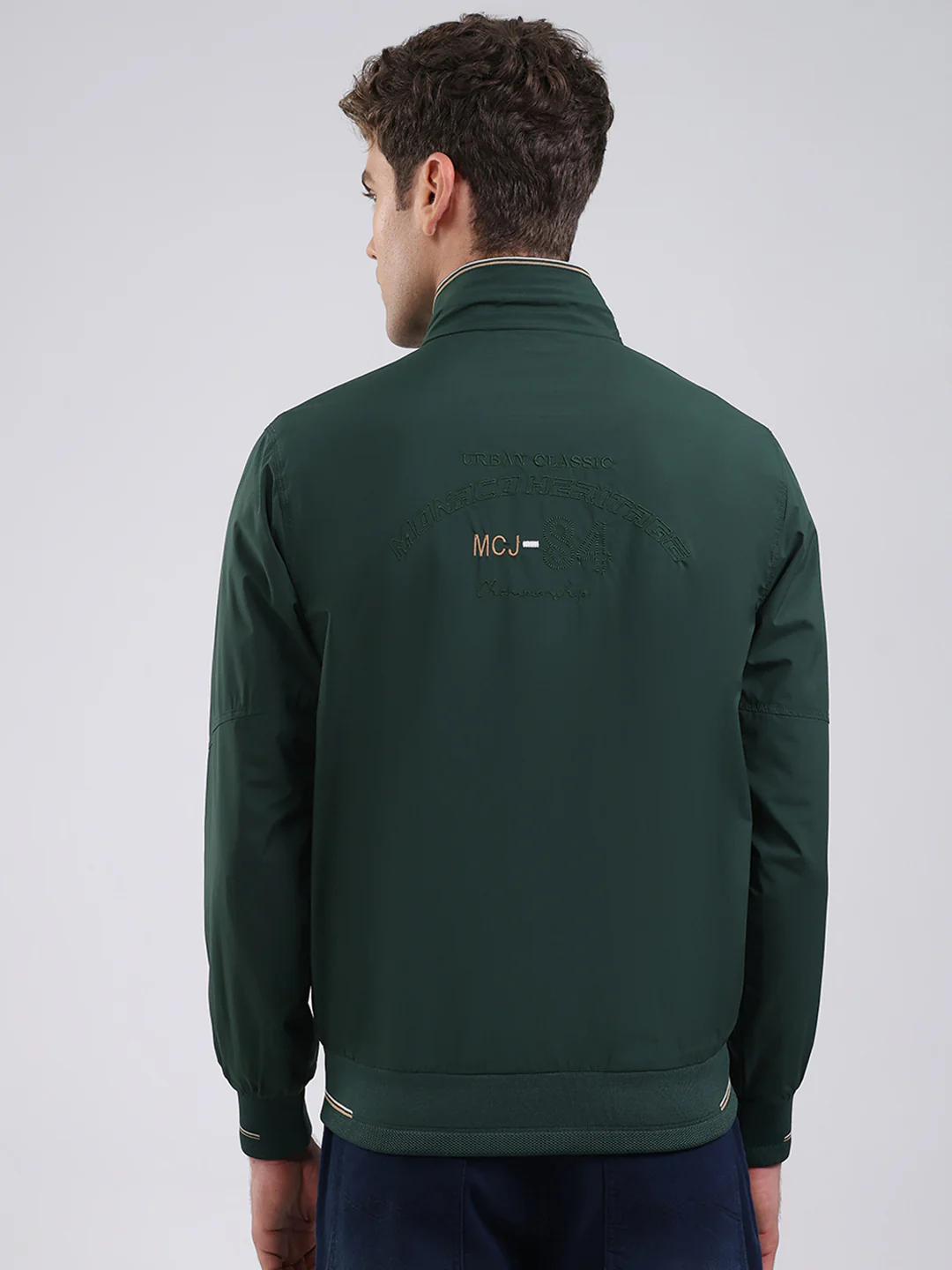 Men Green Solid Stand Collar Full Sleeve Jacket - Image 5