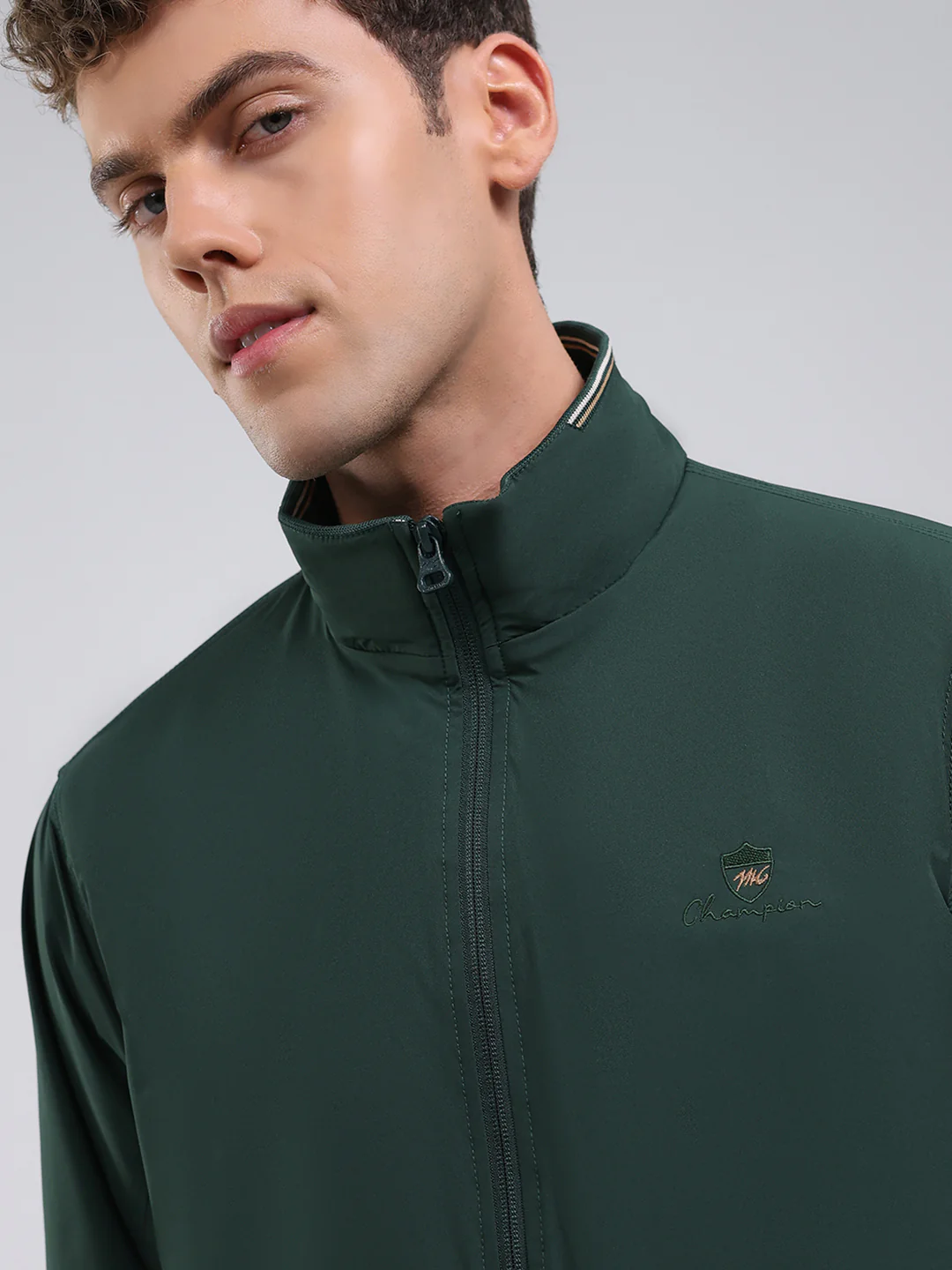 Men Green Solid Stand Collar Full Sleeve Jacket - Image 6