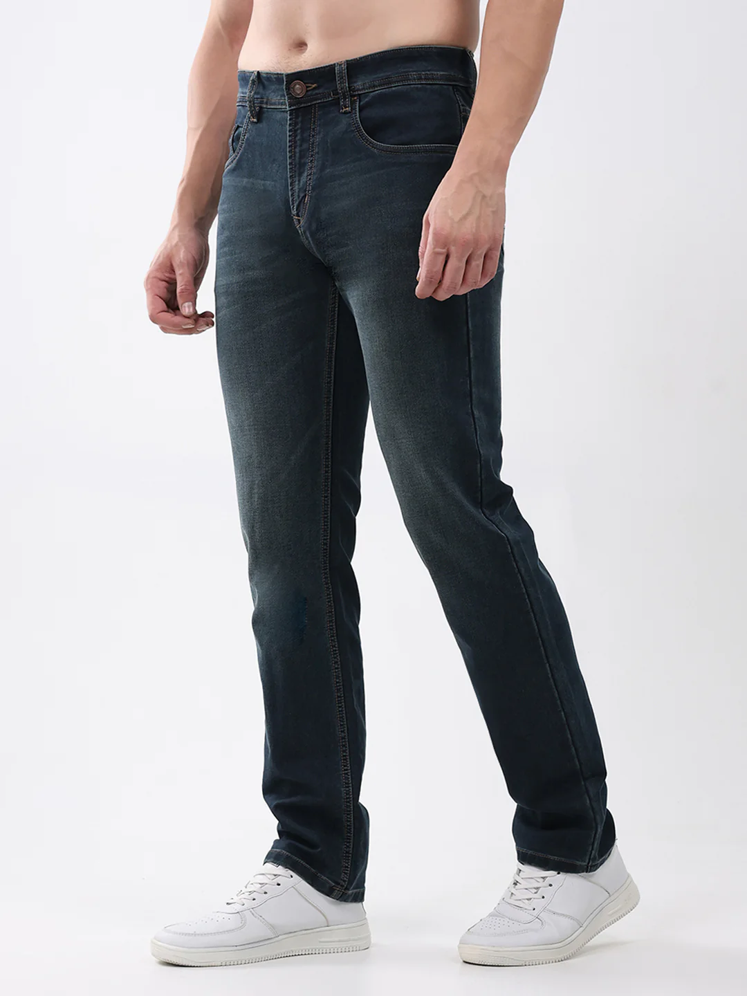 Men Green Solid Straight Fit Denim - Image 3
