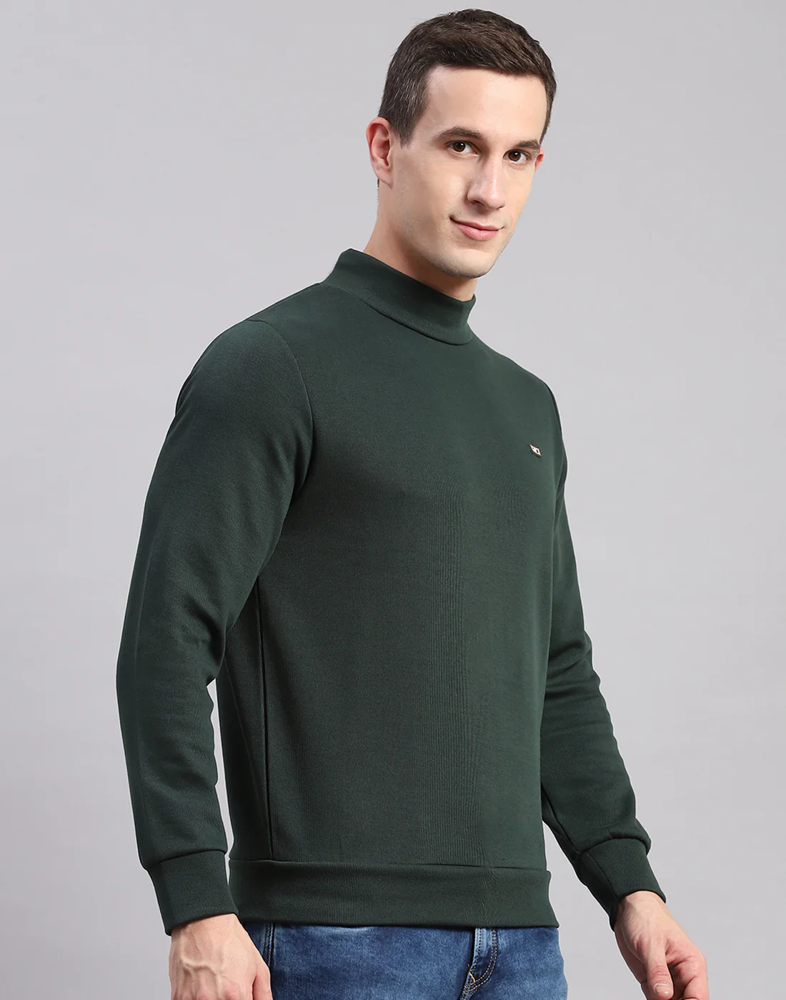 Men Green Solid T Neck Full Sleeve Sweatshirts - Image 4
