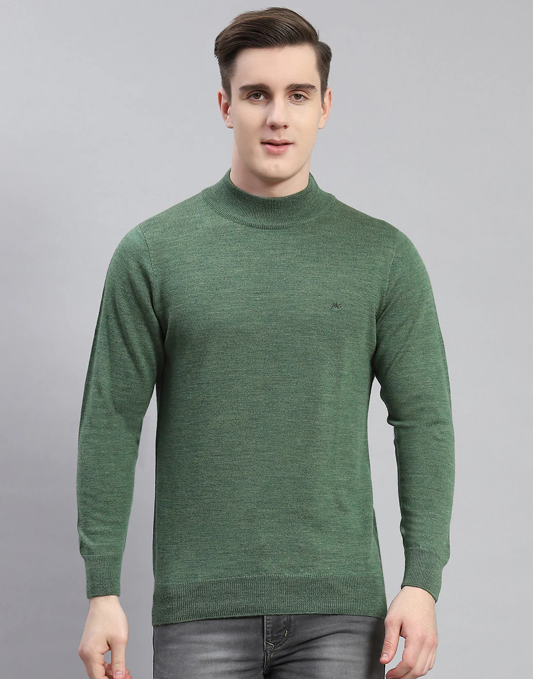 Men Green Solid Turtle Neck Full Sleeve Pullover - Image 2