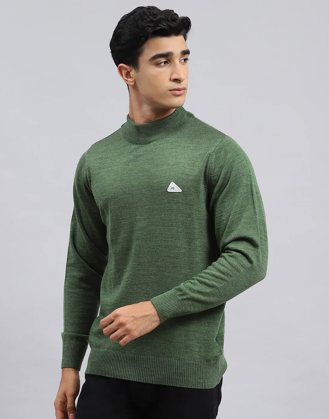 Men Green Solid Turtle Neck Full Sleeve Pullover - Image 3