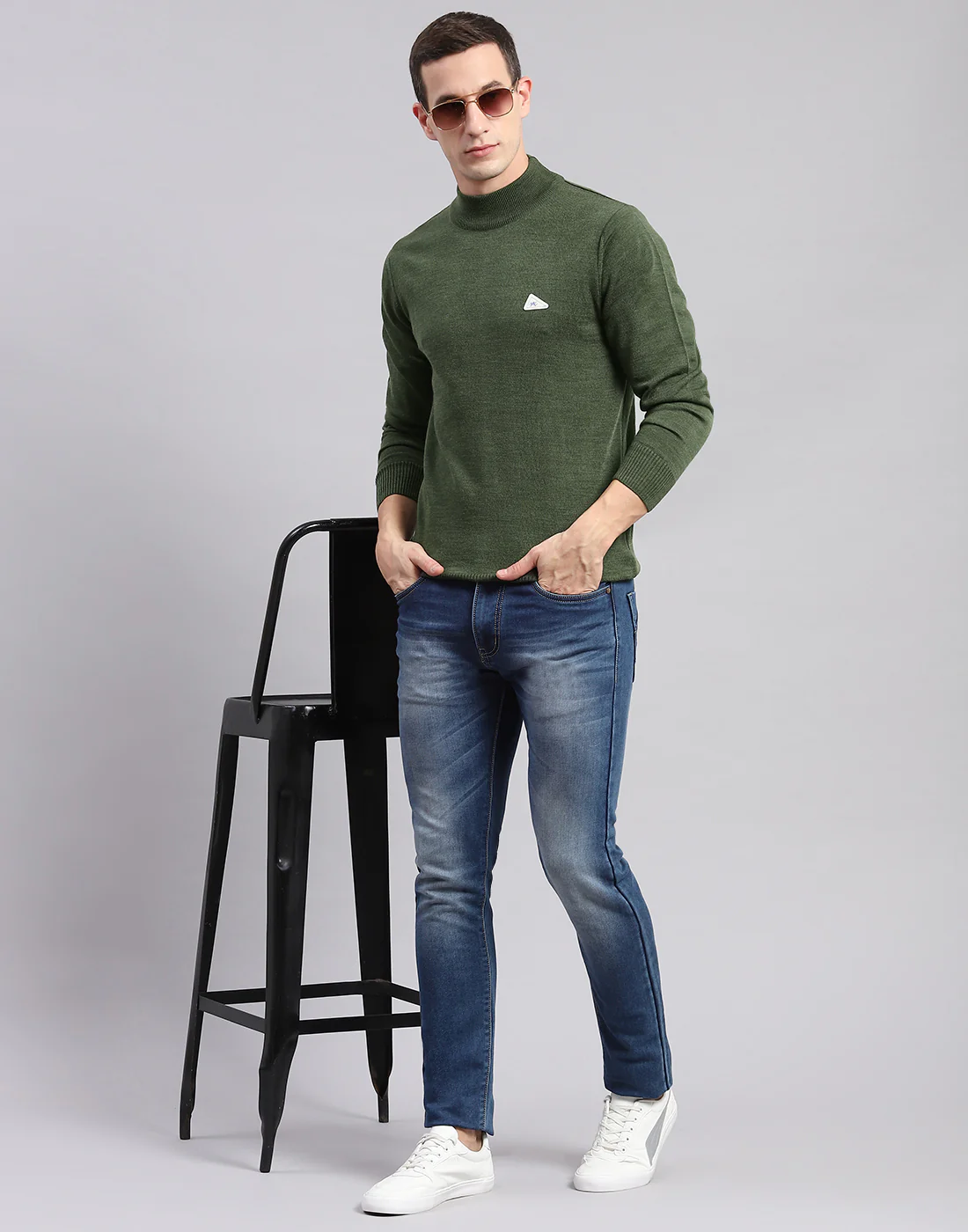 Men Green Solid Turtle Neck Full Sleeve Pullover - Image 2