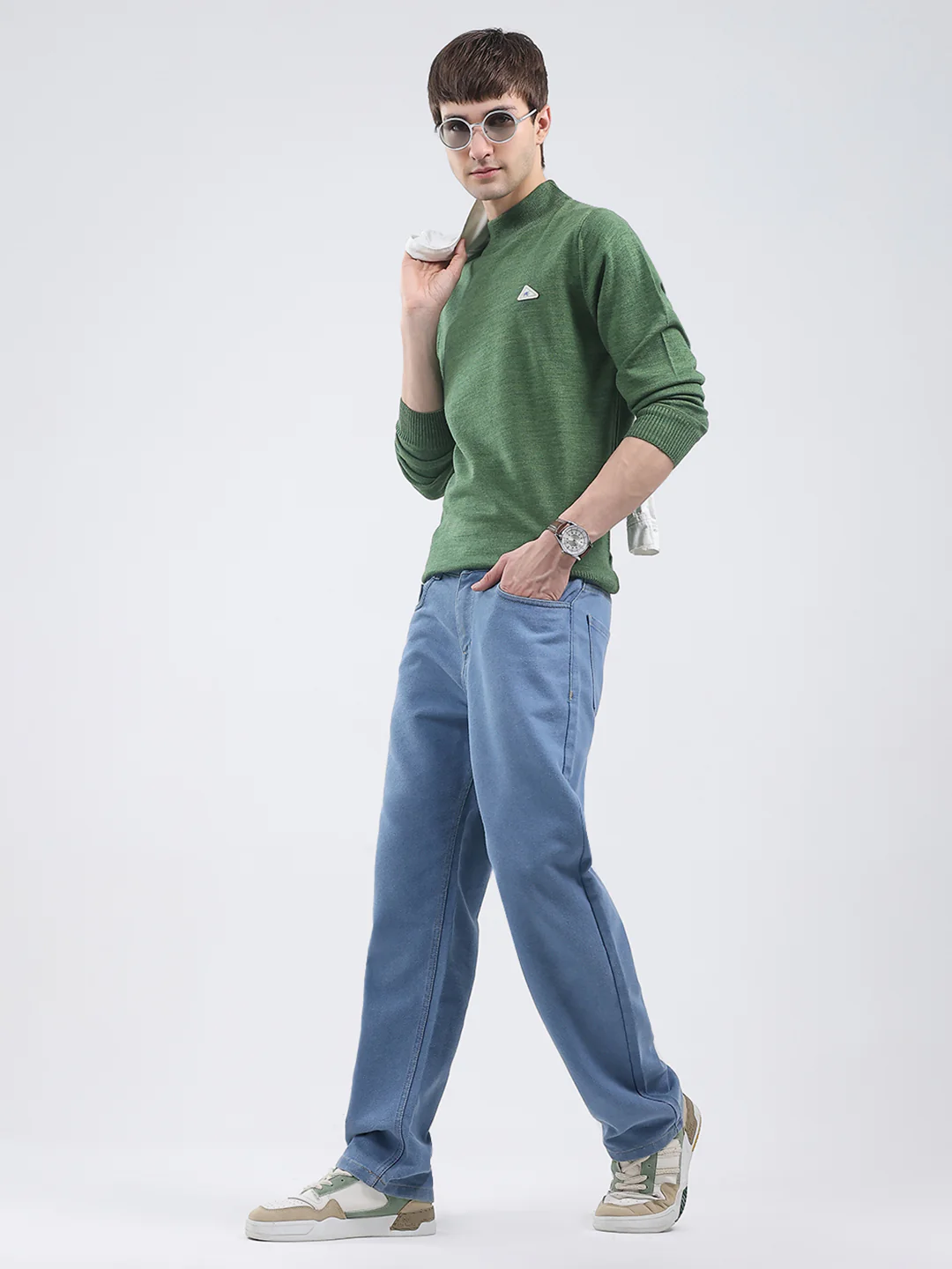 Men Green Solid Turtle Neck Full Sleeve Pullover - Image 2