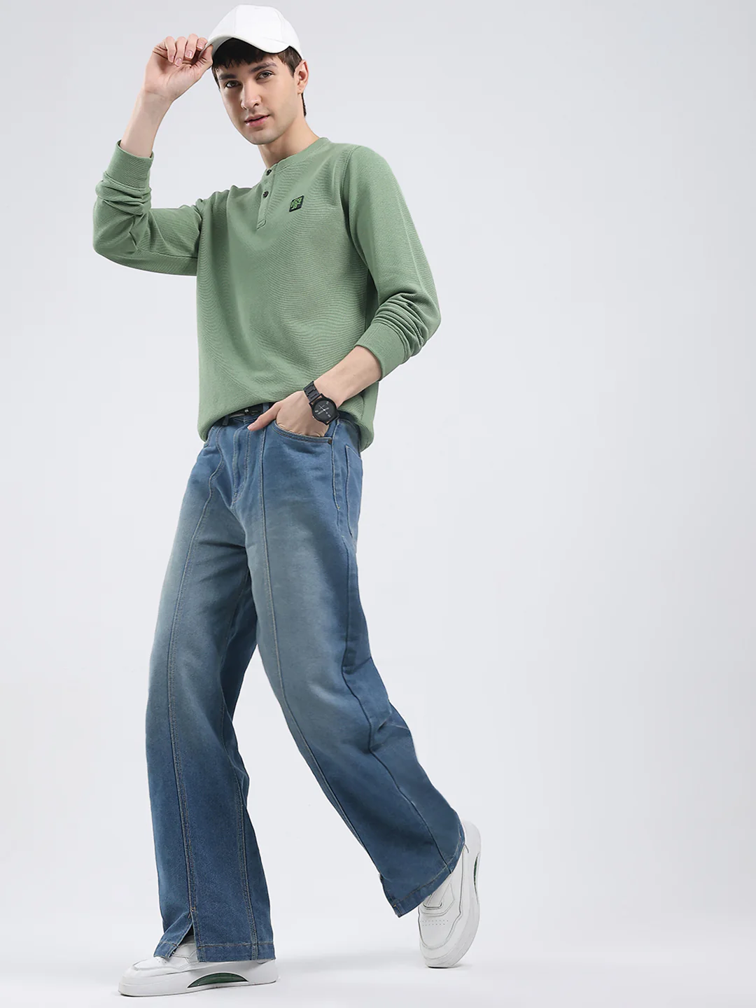 Rock.it Men Green Solid Round Neck Full Sleeve Winter T-Shirt - Image 2