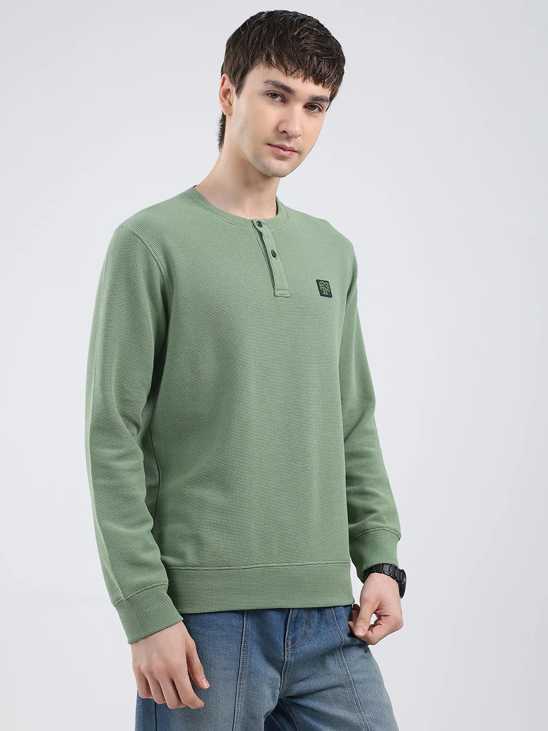Rock.it Men Green Solid Round Neck Full Sleeve Winter T-Shirt - Image 4