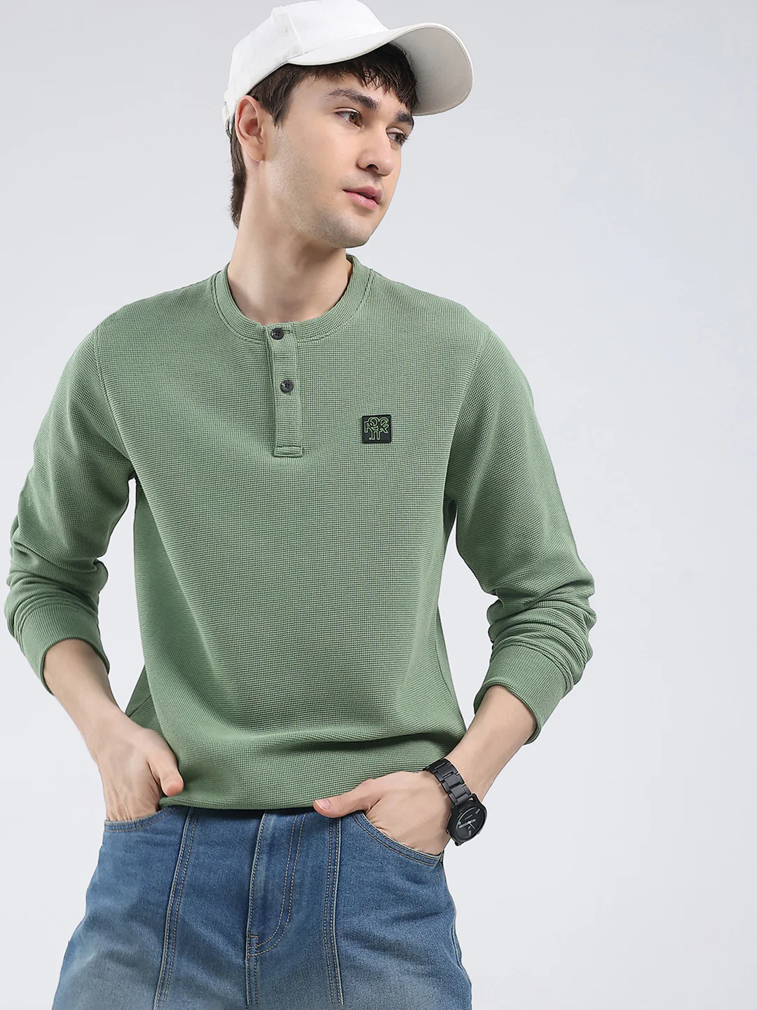Rock.it Men Green Solid Round Neck Full Sleeve Winter T-Shirt - Image 6