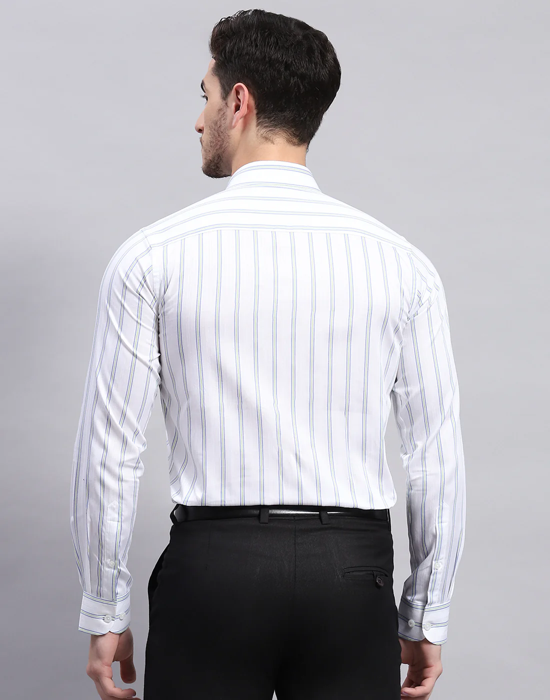 Men Green Stripe Collar Full Sleeve Shirt - Image 6
