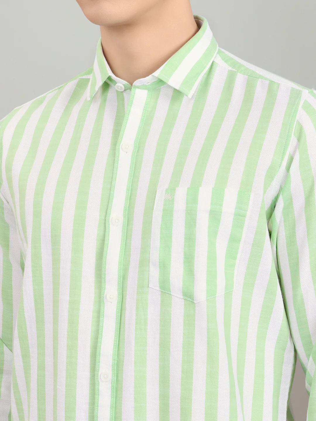 Men Green Stripe Collar Full Sleeve Shirt - Image 4