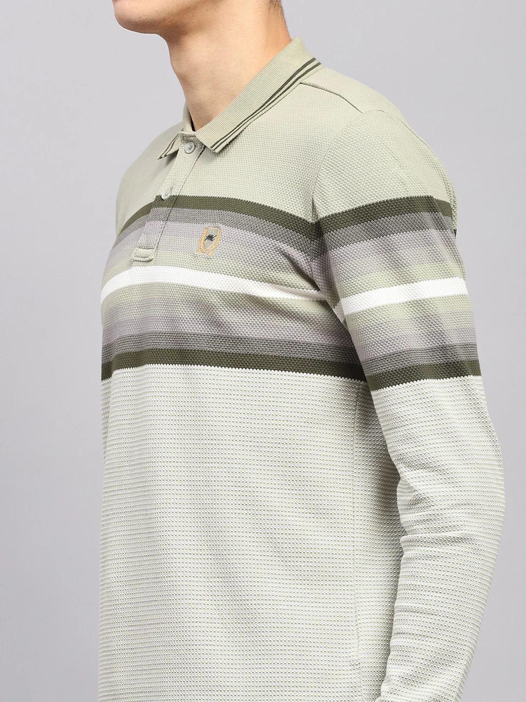 Men Green Stripe Collar Full Sleeve Winter T-Shirt - Image 6