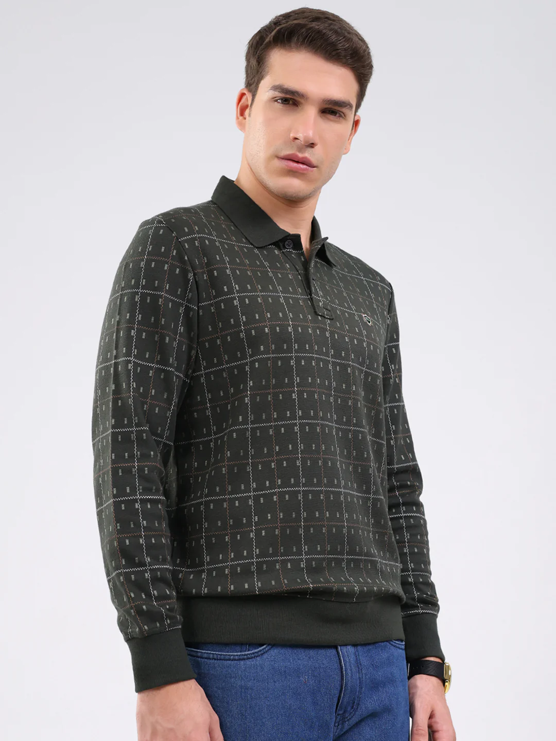 Men Green Stripe Collar Full Sleeve Winter T-Shirt - Image 4